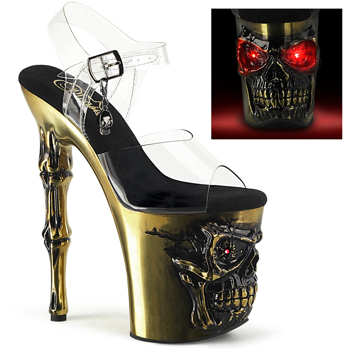 Pleaser Sandals RAPTURE-808-LT Clr/Satin Brass Chrome