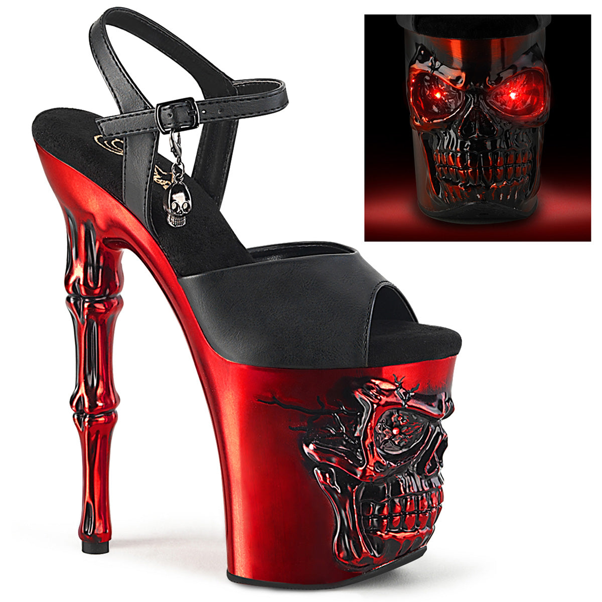 Pleaser Sandali RAPTURE-809-LT BLK Fux in pelle/cromo rosso satinato