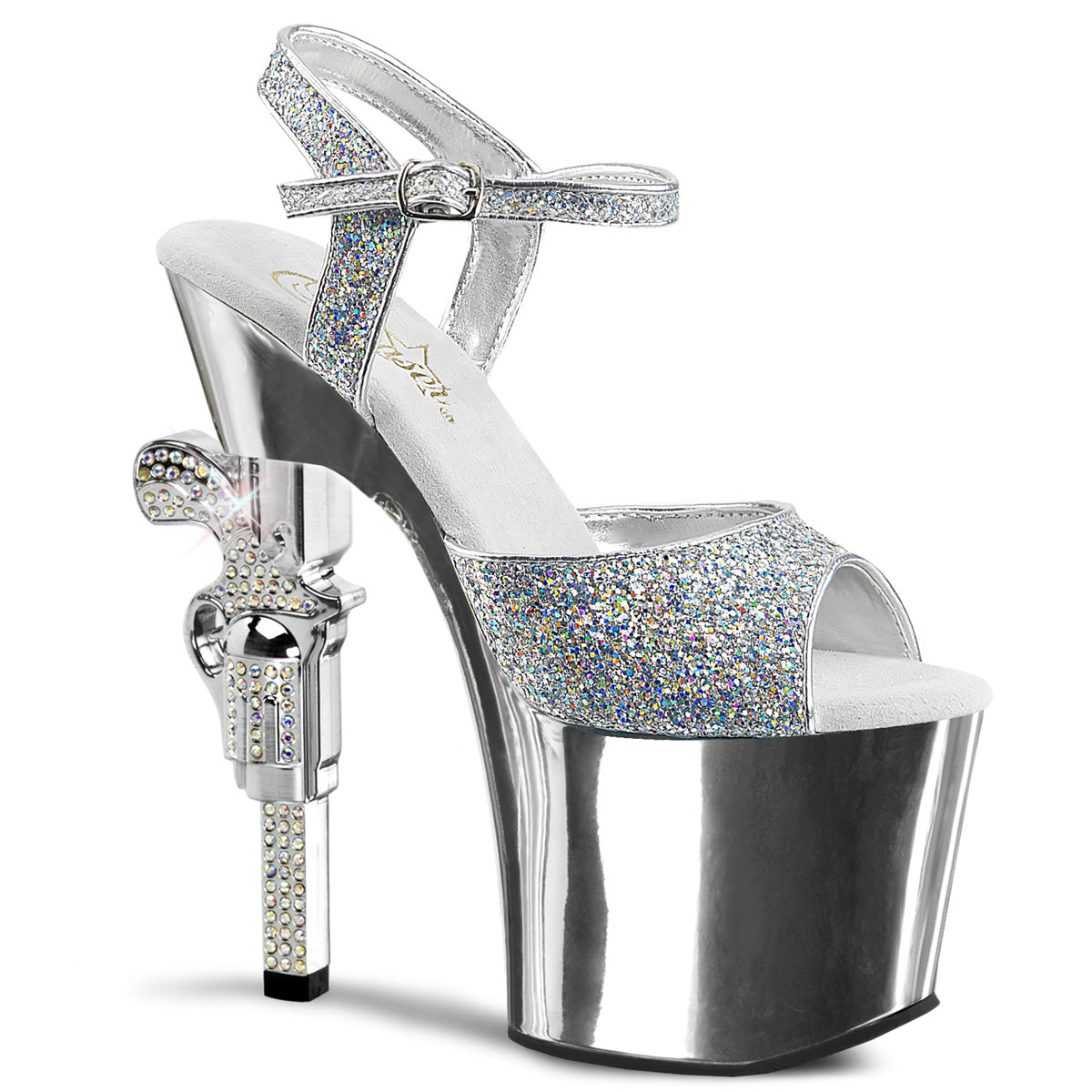 Pleaser Sandali da donna REVOLVER-709G SLV Multi GLTR / SLV Chrome