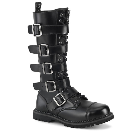 DemoniaCult Stivali da uomo RIOT-18bk in pelle BLK
