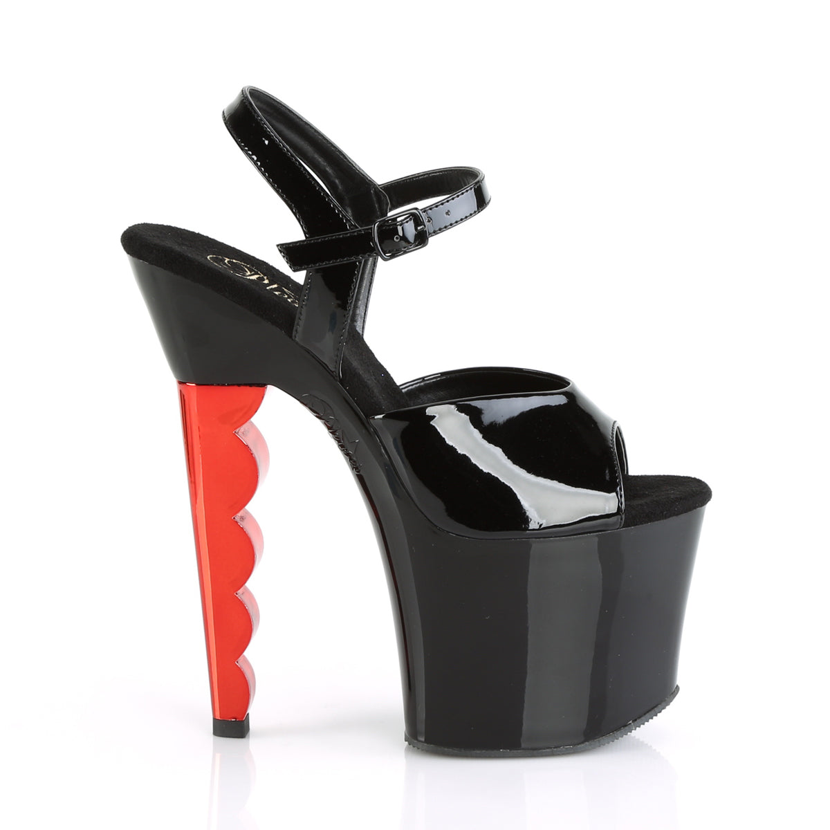 Pleaser Sandali da donna SCALLOP-709ch BLK PAT / BLK-RED Chrome