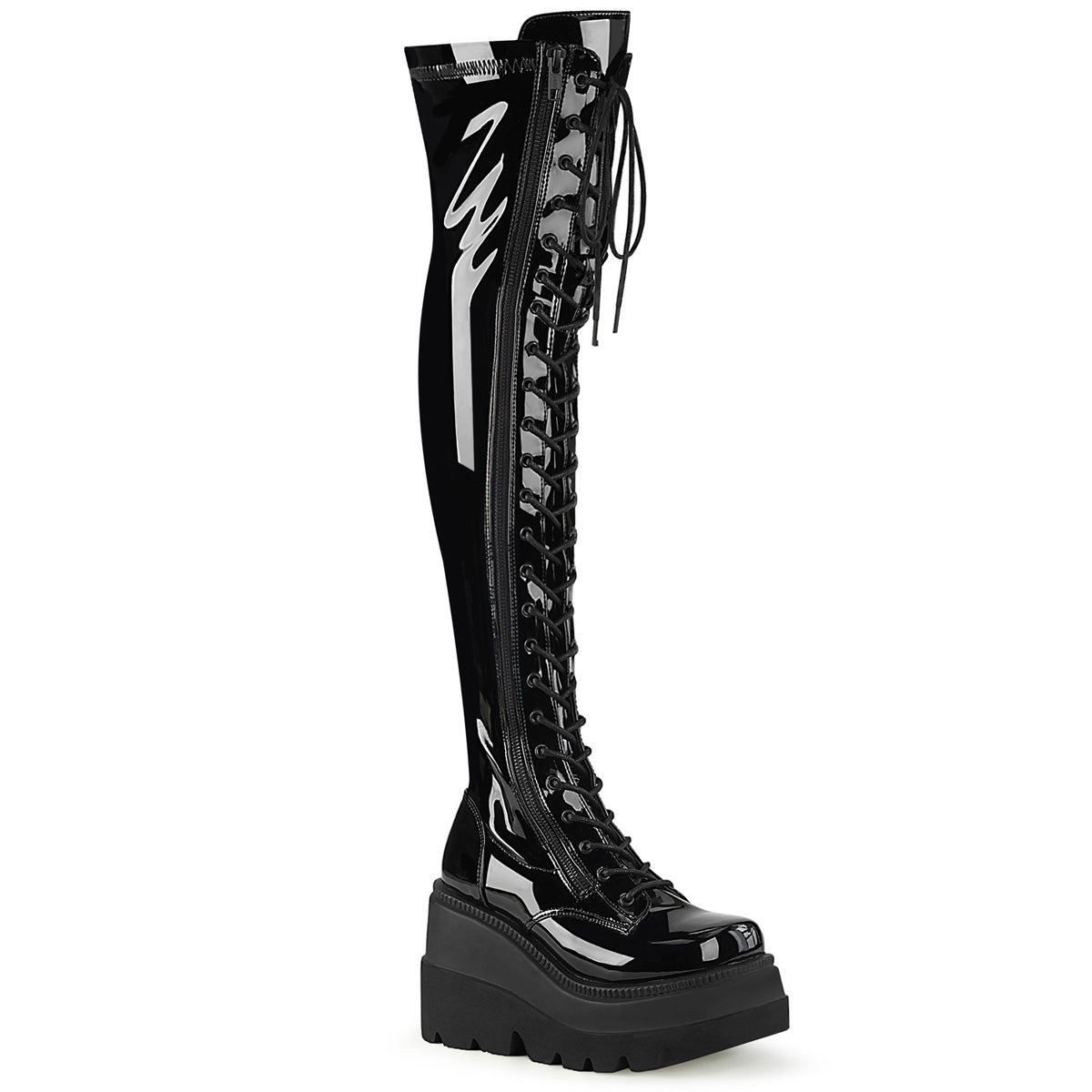 DemoniaCult Stivali da donna SHAKER-374 BLK Stretch Brevet