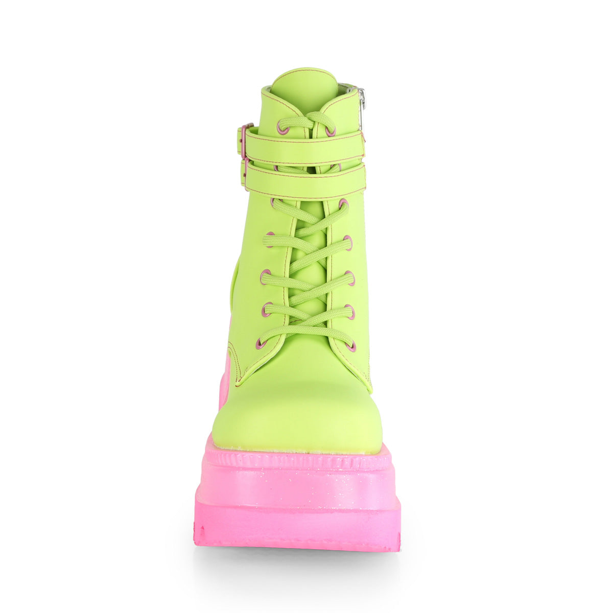 DemoniaCult Stivali da donna SHAKER-52 cuoio vegano riflettente lime/rosa