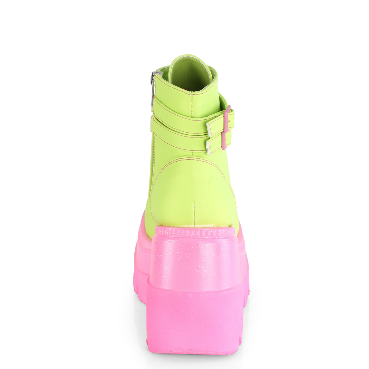 DemoniaCult Stivali da donna SHAKER-52 cuoio vegano riflettente lime/rosa