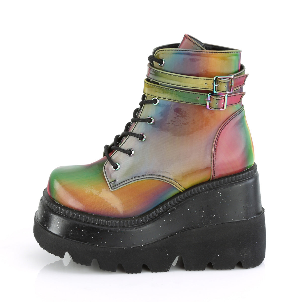 DemoniaCult Stivali alla caviglia femminile SHAKER-52 Rainbow Riflessivo