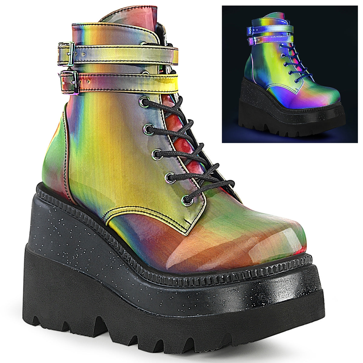 DemoniaCult Stivali alla caviglia femminile SHAKER-52 Rainbow Riflessivo