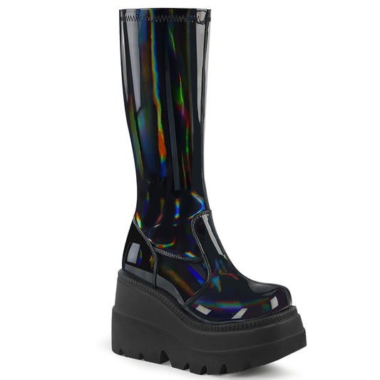 DemoniaCult Stivali da donna SHAKER-65 Stretch Blk Pat Holo