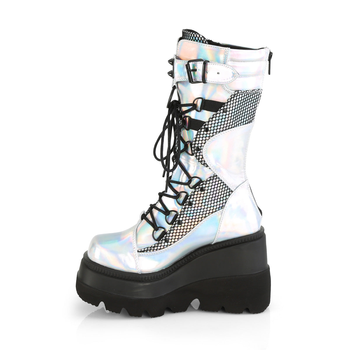 DemoniaCult Stivali da donna SHAKER-70 olo d'argento. Nethegnet in pelle vegana in pelle-blk
