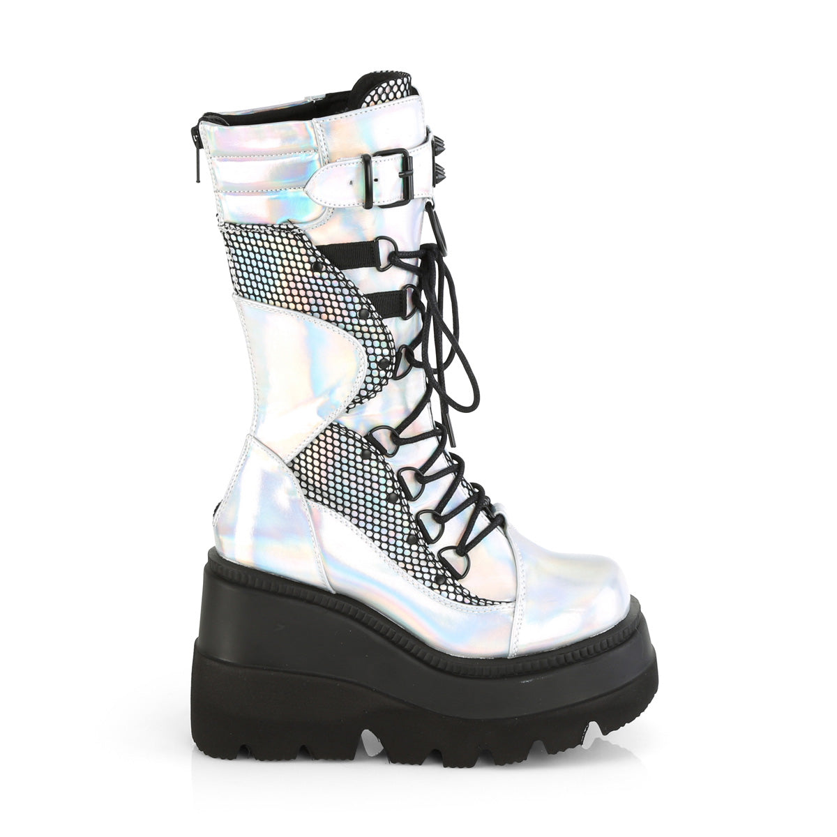 DemoniaCult Stivali da donna SHAKER-70 olo d'argento. Nethegnet in pelle vegana in pelle-blk