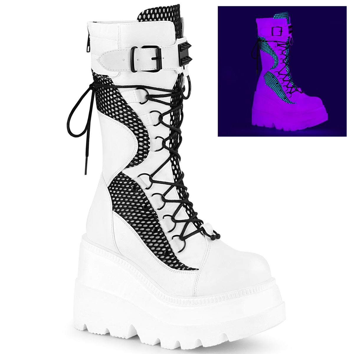 DemoniaCult Stivali da donna SHAKER-70 Nethed Blk BLK White vegan in pelle vegana