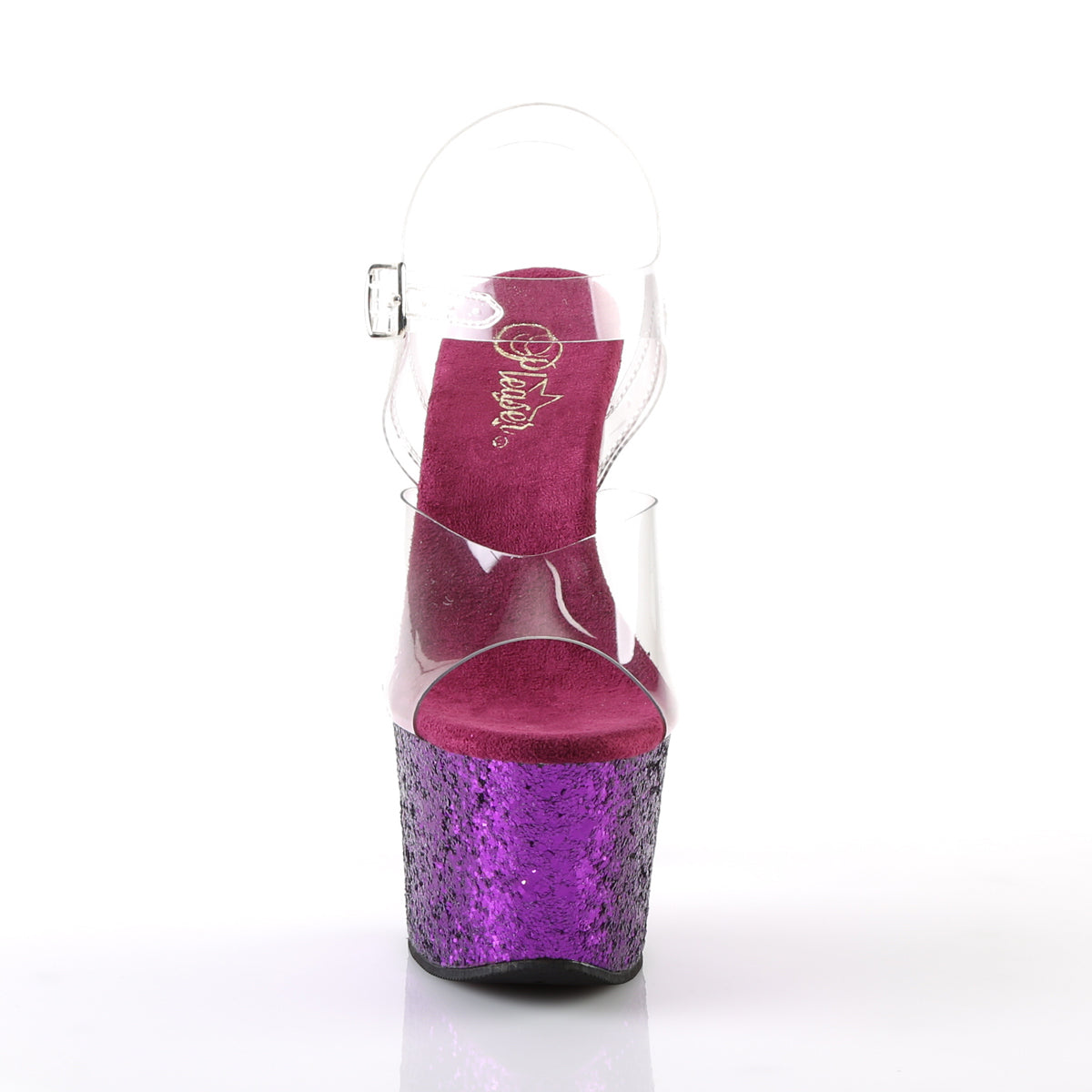 Pleaser Womens Sandals SKY-308LG Clr/Purple Glitter