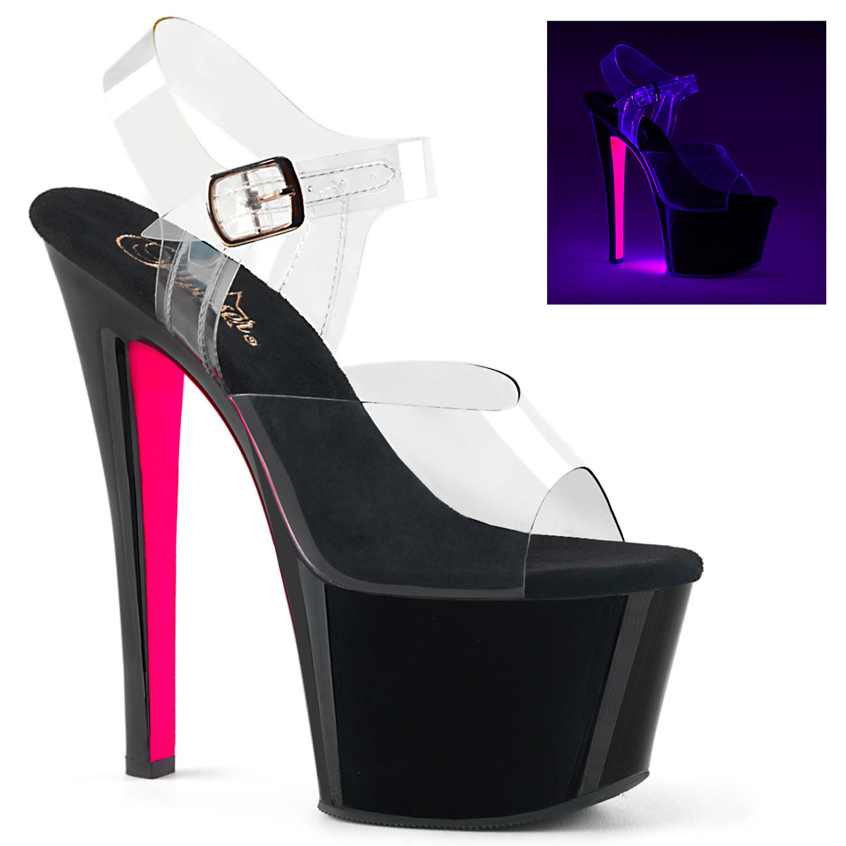 Pleaser Sandali da donna SKY-308tt clr / blk-neon rosa