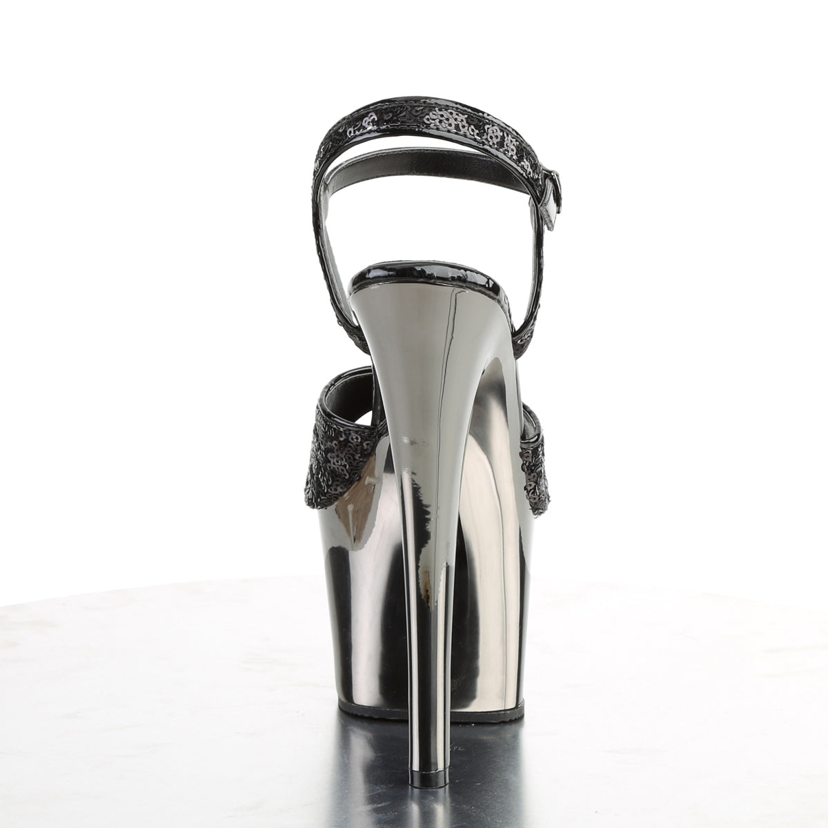 Pleaser Sandali da donna SKY-310SQ BLK Paillettes / Peltro Chrome