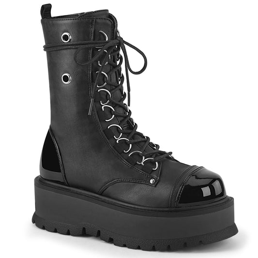 DemoniaCult Stivali alla caviglia femminile SLACKER-150 blk vegan in pelle pat