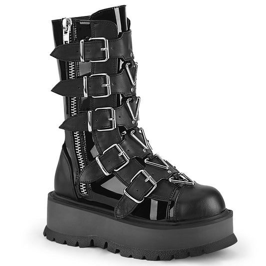 DemoniaCult Stivali da donna SLACKER-160 pelle blk pat-vegan