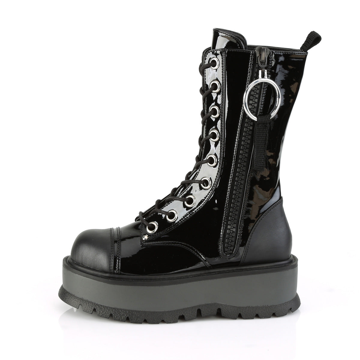 DemoniaCult Stivali da donna SLACKER-220 pelle blk pat-vegan