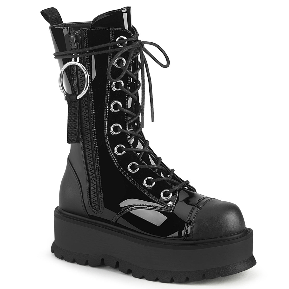 DemoniaCult Stivali da donna SLACKER-220 pelle blk pat-vegan