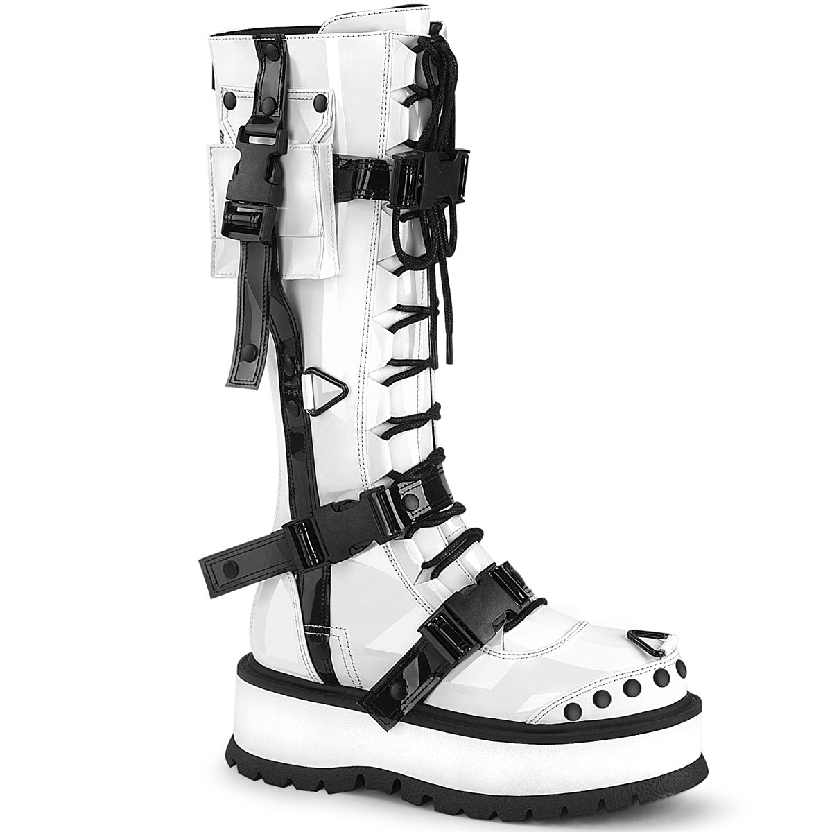 DemoniaCult Stivali da donna SLACKER-260 wht pat