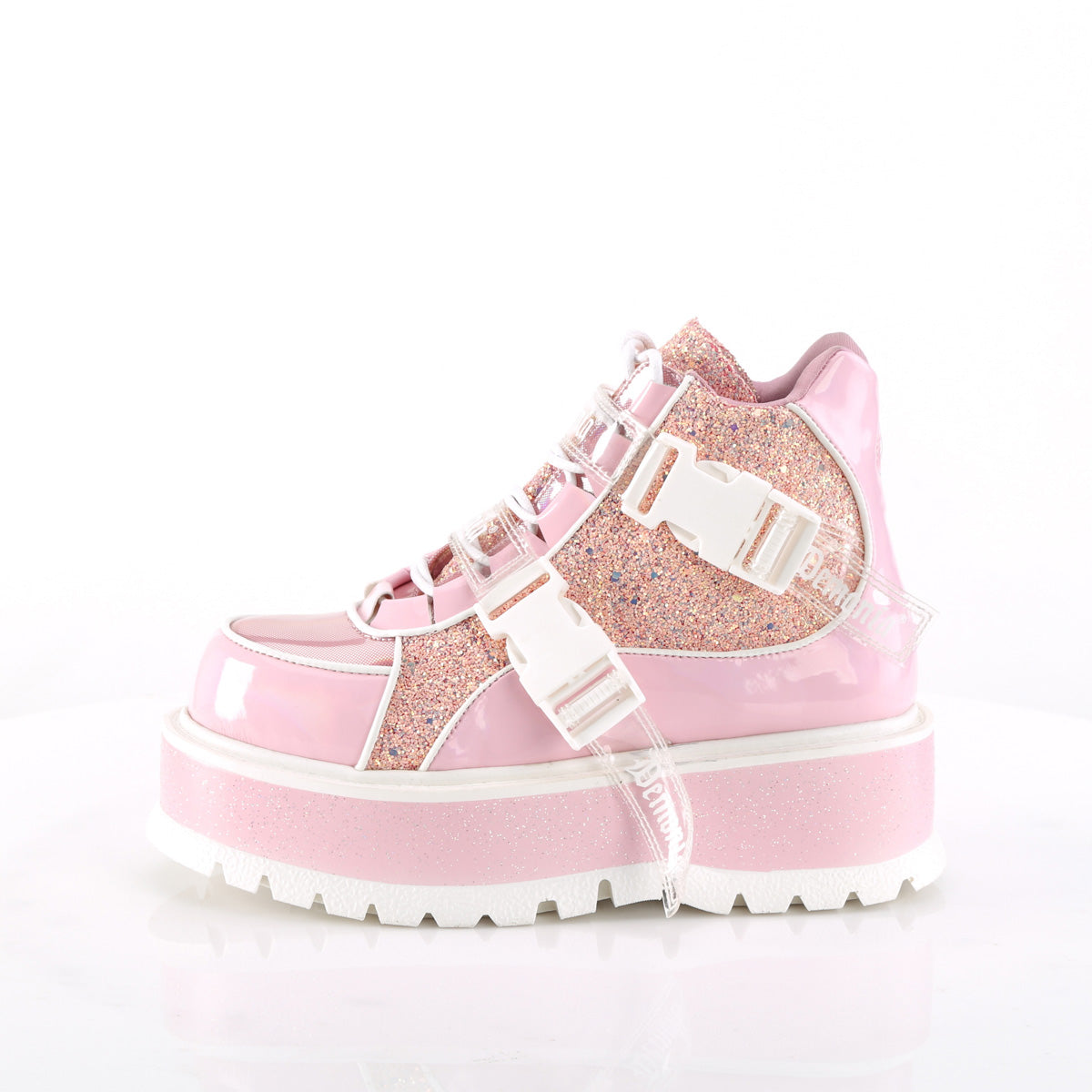 DemoniaCult Stivali alla caviglia SLACKER-50 B. Pink Olographic Pat-Pink Multitter