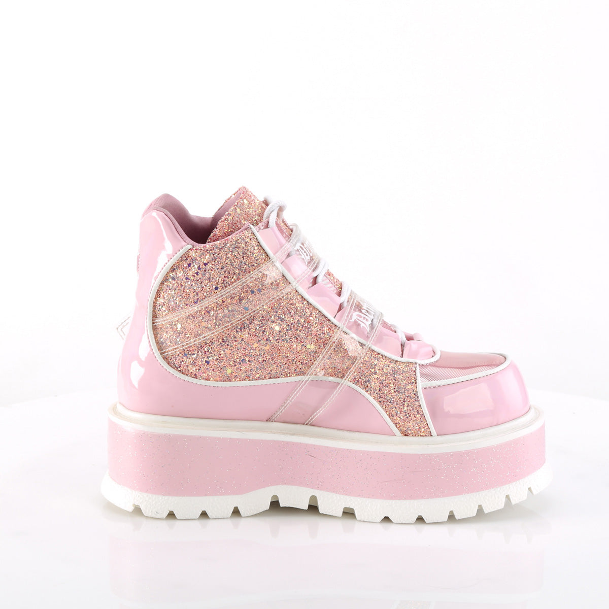 DemoniaCult Stivali alla caviglia SLACKER-50 B. Pink Olographic Pat-Pink Multitter