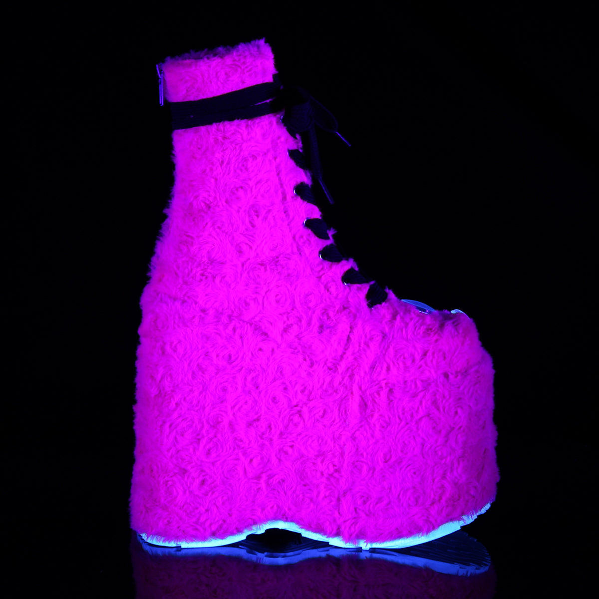 DemoniaCult Stivali da donna SLAY-206 H. pelliccia rosa