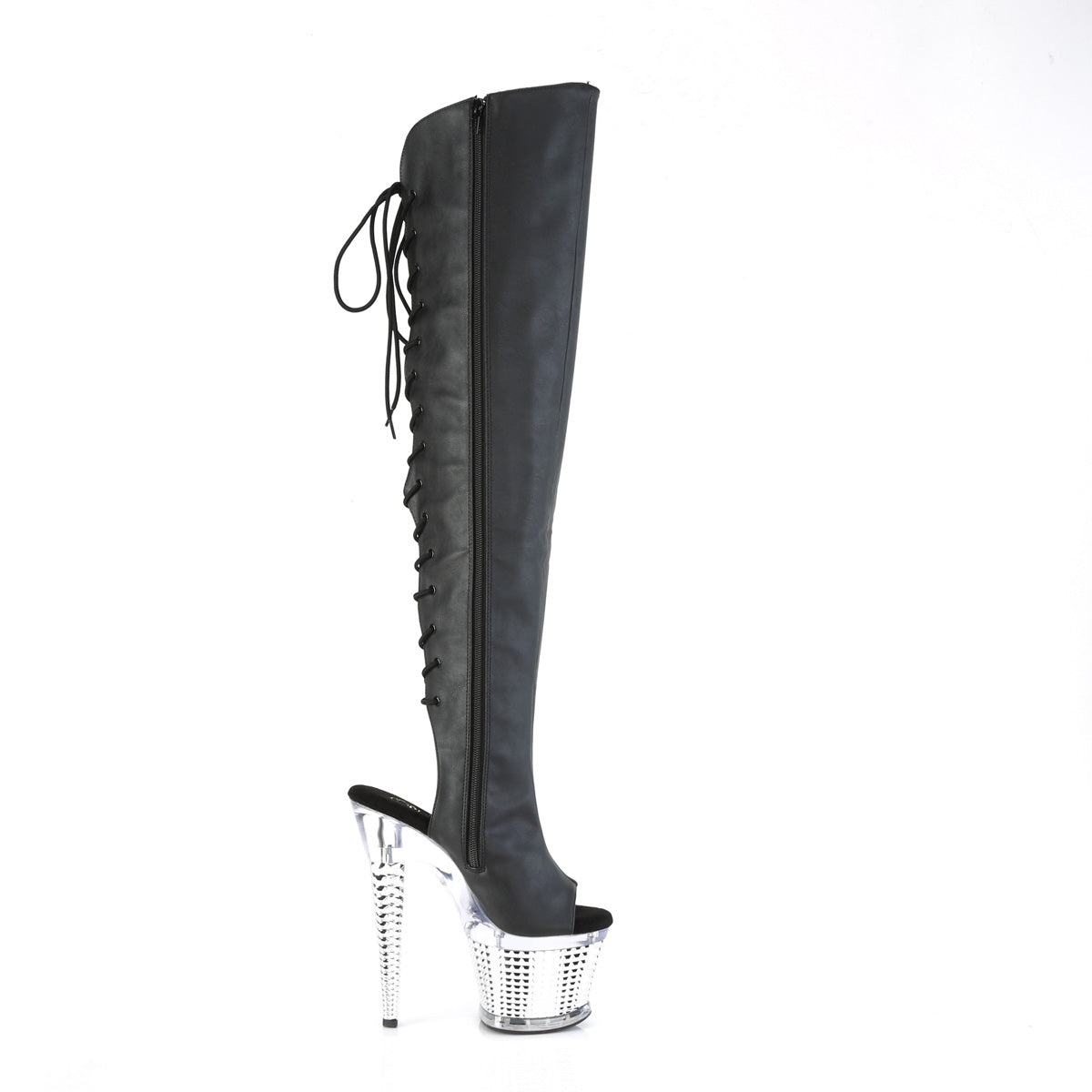 Pleaser Stivali SPECTATOR-3019 Blk Faxur in pelle / CLR-SLV Chrome