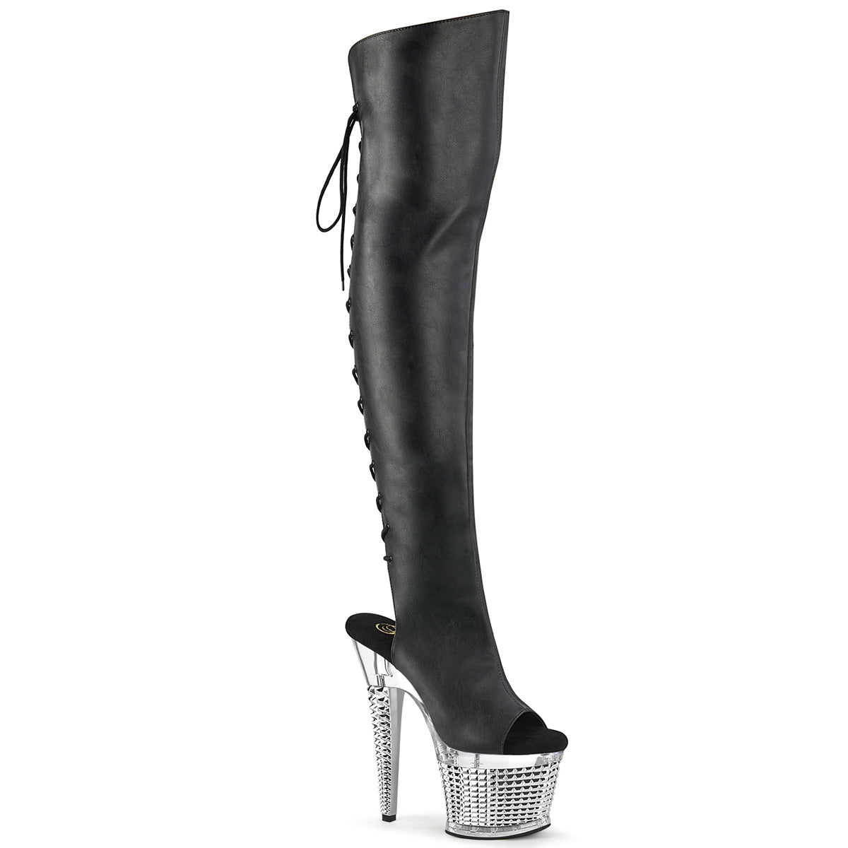 Pleaser Stivali SPECTATOR-3019 Blk Faxur in pelle / CLR-SLV Chrome