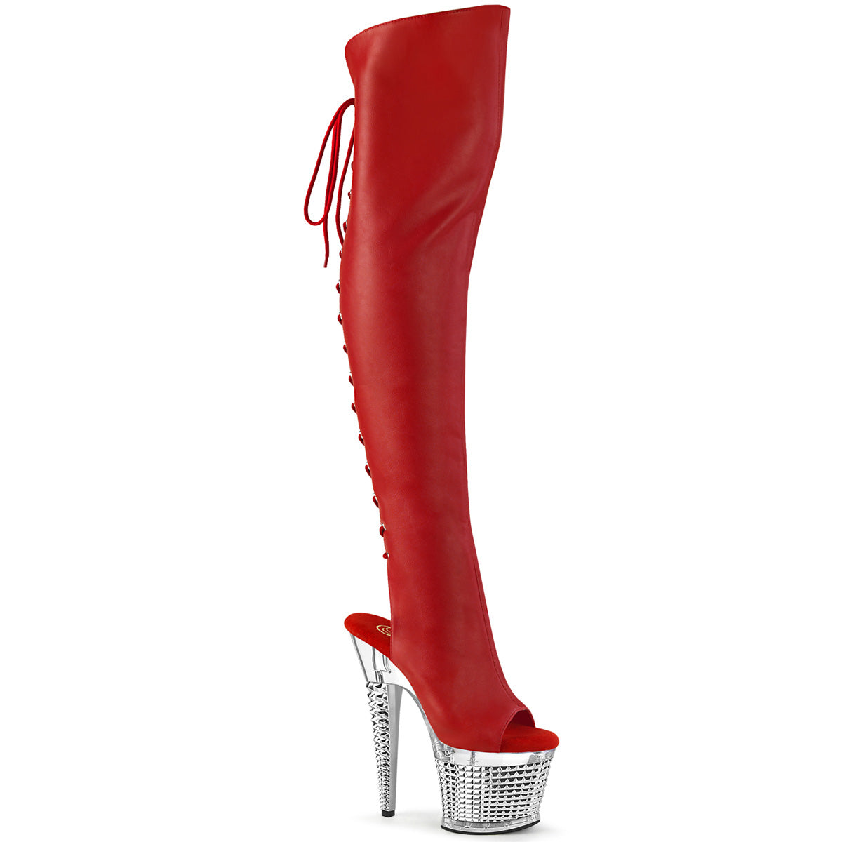 Pleaser Stivali SPECTATOR-3019 in ecopelle rossa / CLR-SLV cromato