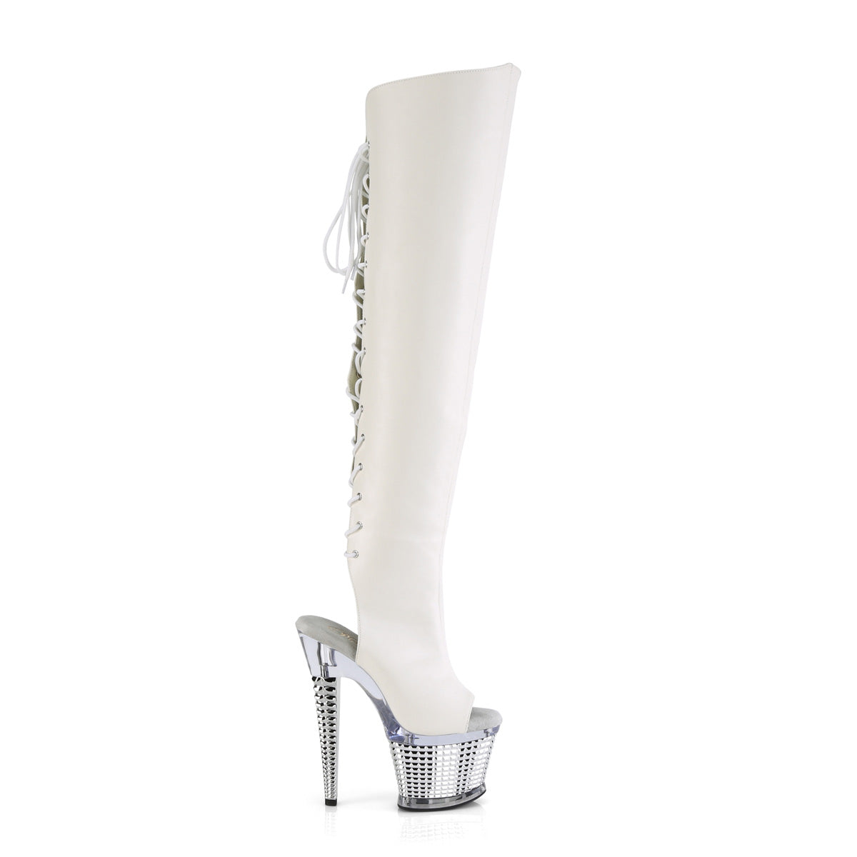 Pleaser Stivali SPECTATOR-3019 FAUX PELLE / CLR-SLV cromato