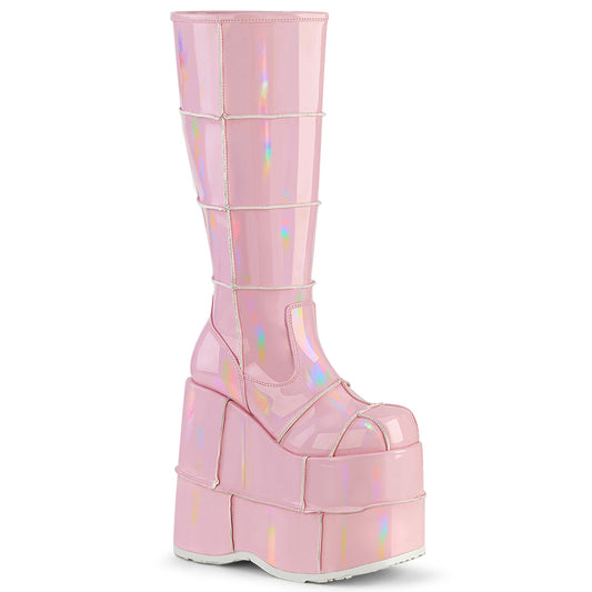 DemoniaCult Stivali da uomo STACK-301 B. Ologramma rosa