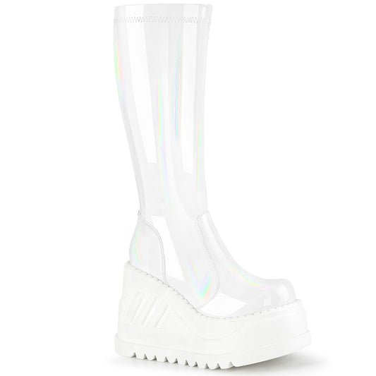 DemoniaCult Stivali da donna STOMP-200 Brevetto tratto ologramma WHT