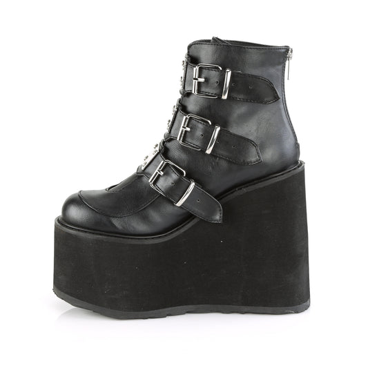 DemoniaCult Stivali alla caviglia femminile SWING-105 pelle vegana BLK