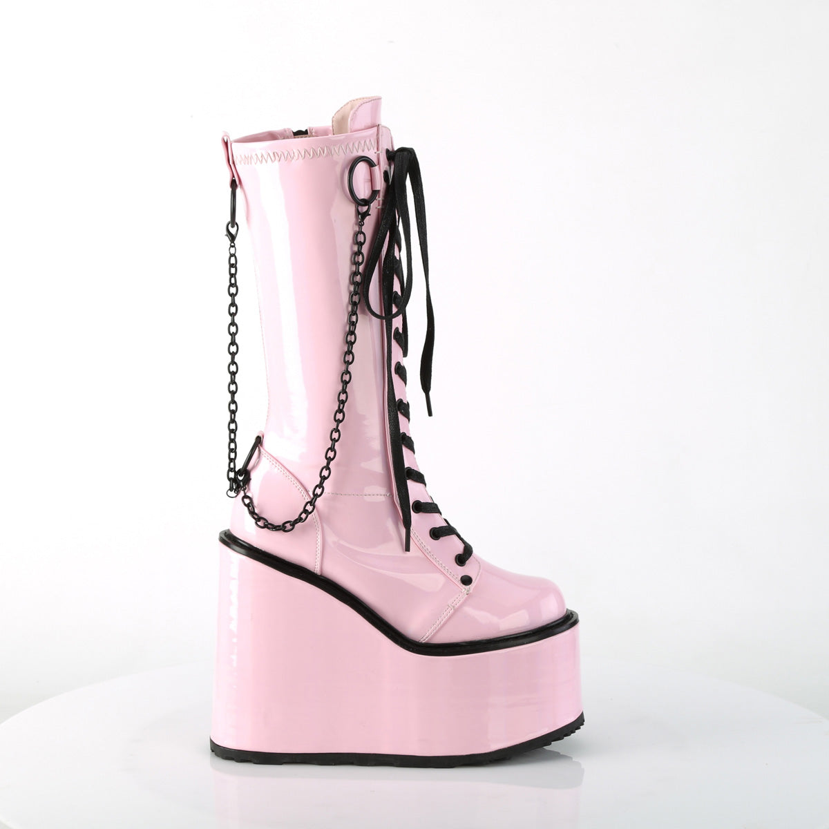 DemoniaCult Boots SWING-150 B. Pink Holographic Stretch Pat