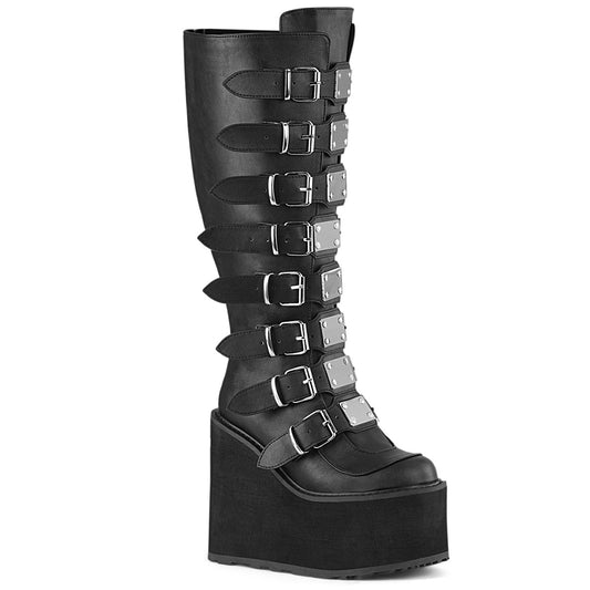 DemoniaCult  Stivali SWING-815WC BLK VEGAN PELLE