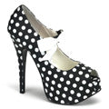 Bordello Pompe da donna TEEZE-25 BLK SATIN PU-WHT (Polka Dots)