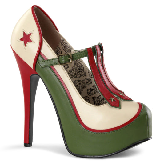 Bordello Pompe da donna TEEZE-43 crema-Olive Green pu.