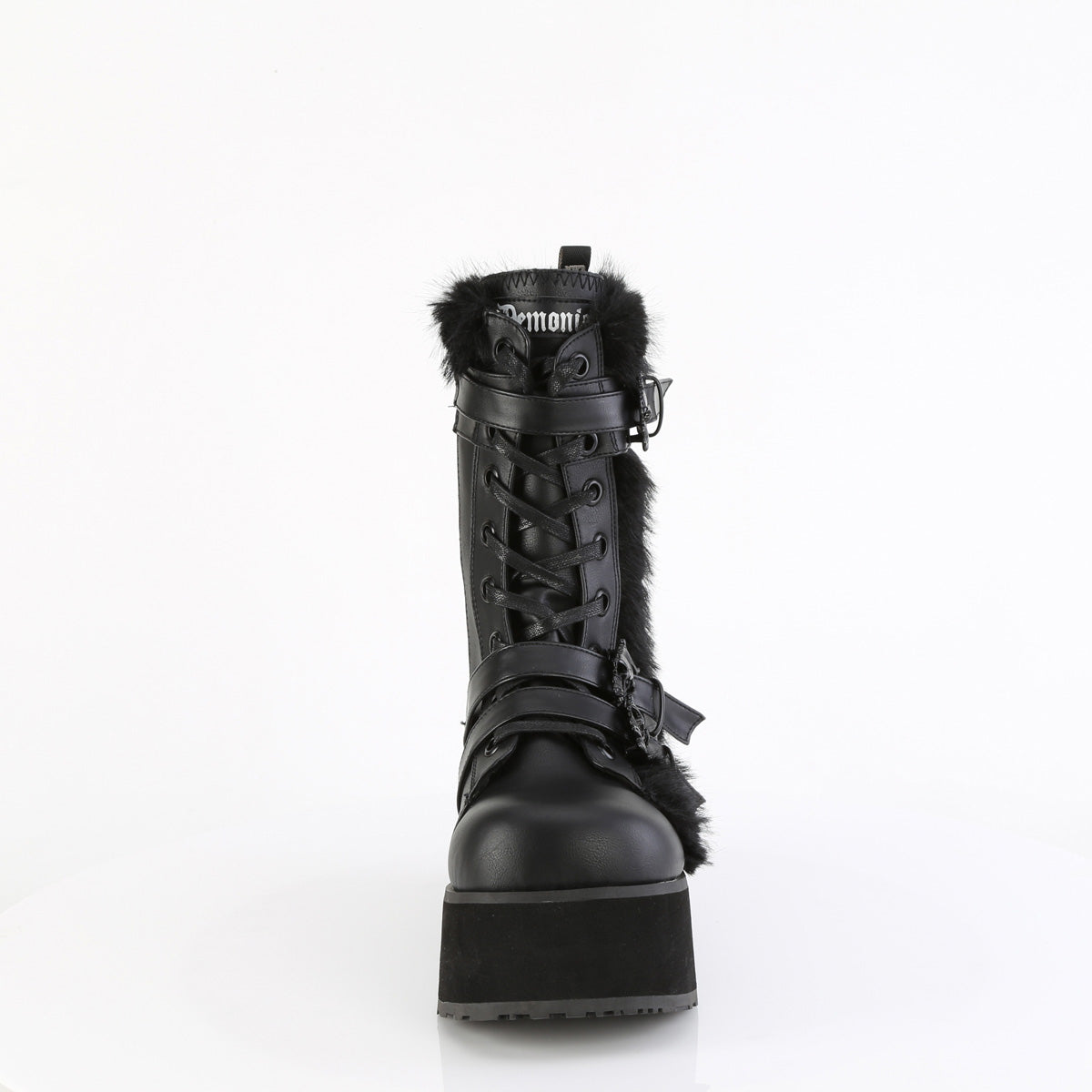 DemoniaCult Mens TRASHVILLE-218 Blk Vegan Leather-Faux Fur