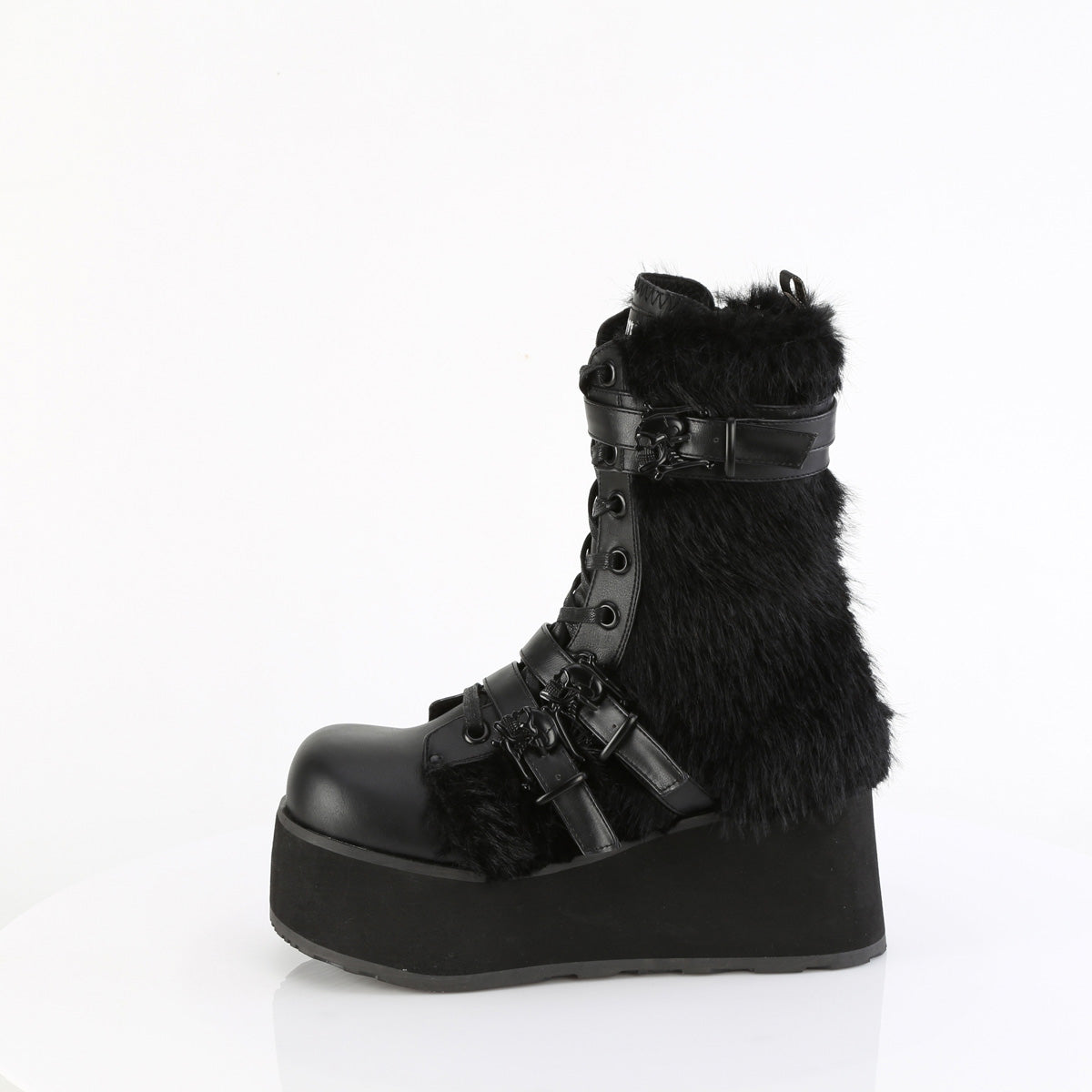 DemoniaCult Mens TRASHVILLE-218 Blk Vegan Leather-Faux Fur