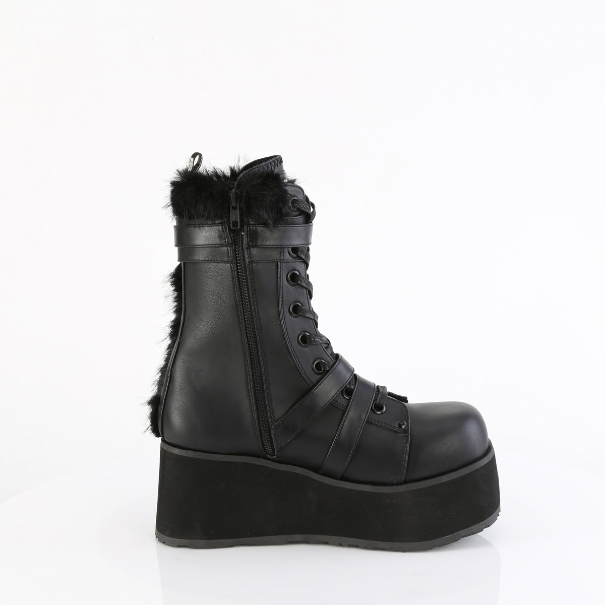DemoniaCult Mens TRASHVILLE-218 Blk Vegan Leather-Faux Fur