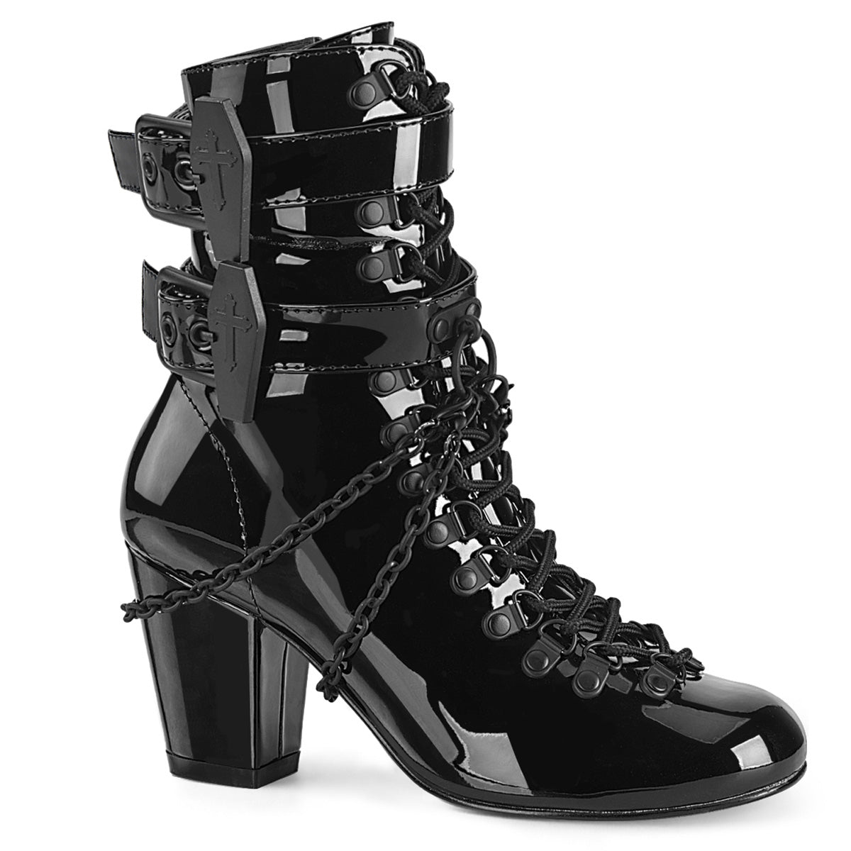 DemoniaCult Stivali alla caviglia femminile VIVIKA-128 blk pat