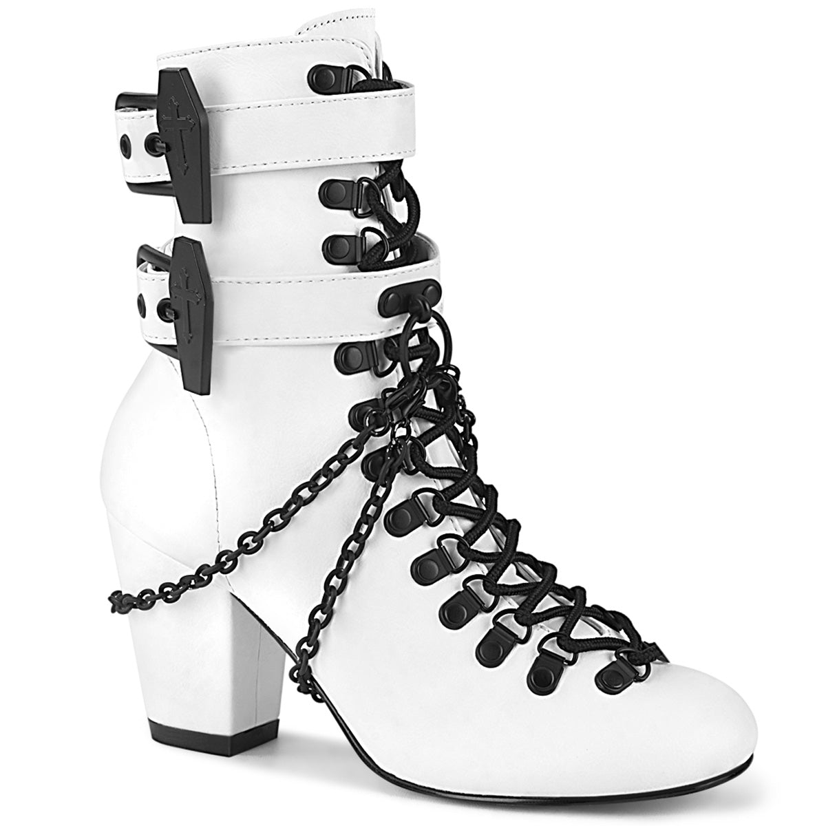 DemoniaCult Stivali alla caviglia femminile VIVIKA-128 pelle vegana WHT