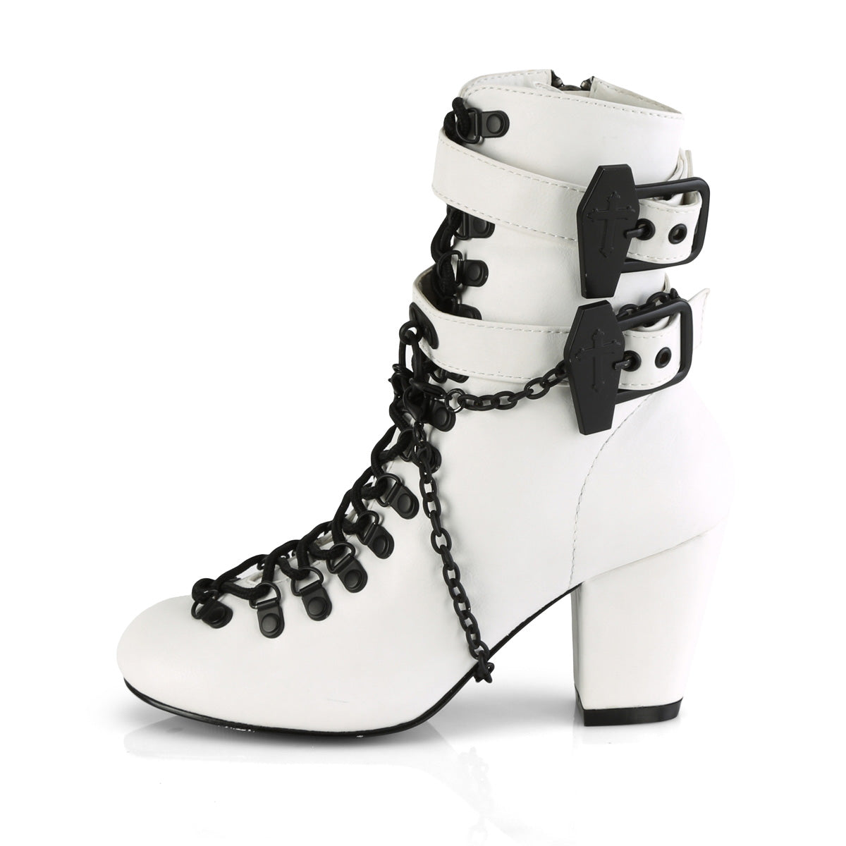 DemoniaCult Stivali alla caviglia femminile VIVIKA-128 pelle vegana WHT