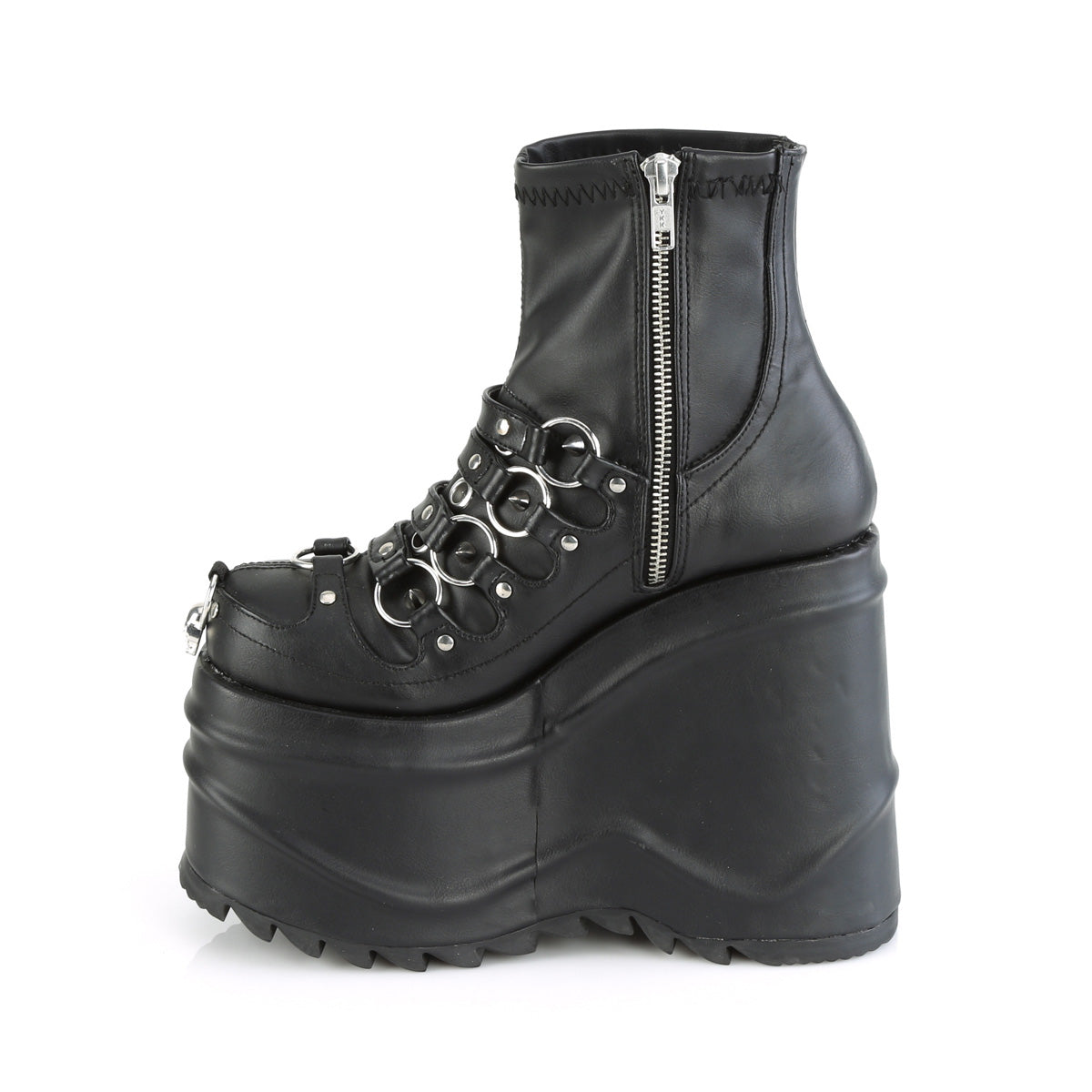 DemoniaCult Women's Ankle Boots WAVE-110 Blk Stretch Vegan Leather