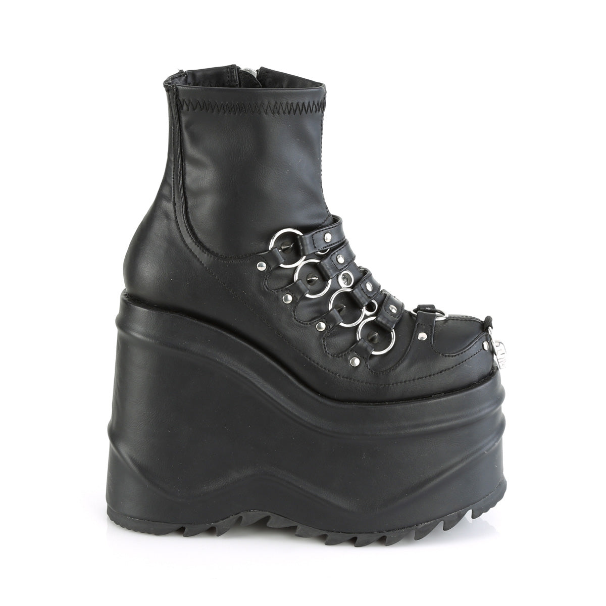 DemoniaCult Women's Ankle Boots WAVE-110 Blk Stretch Vegan Leather