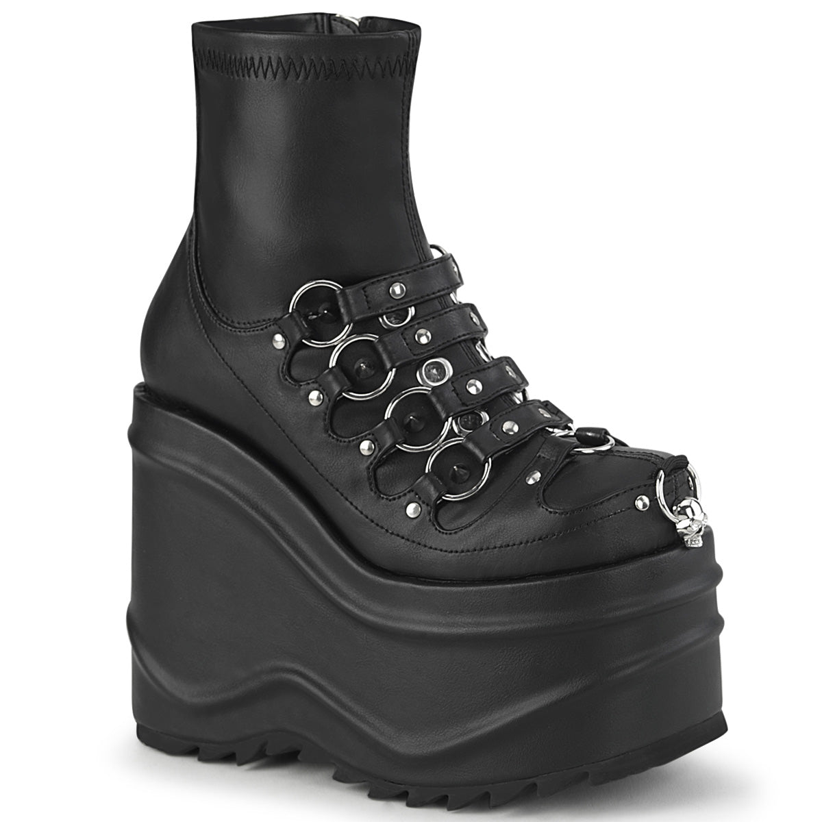 DemoniaCult Women's Ankle Boots WAVE-110 Blk Stretch Vegan Leather