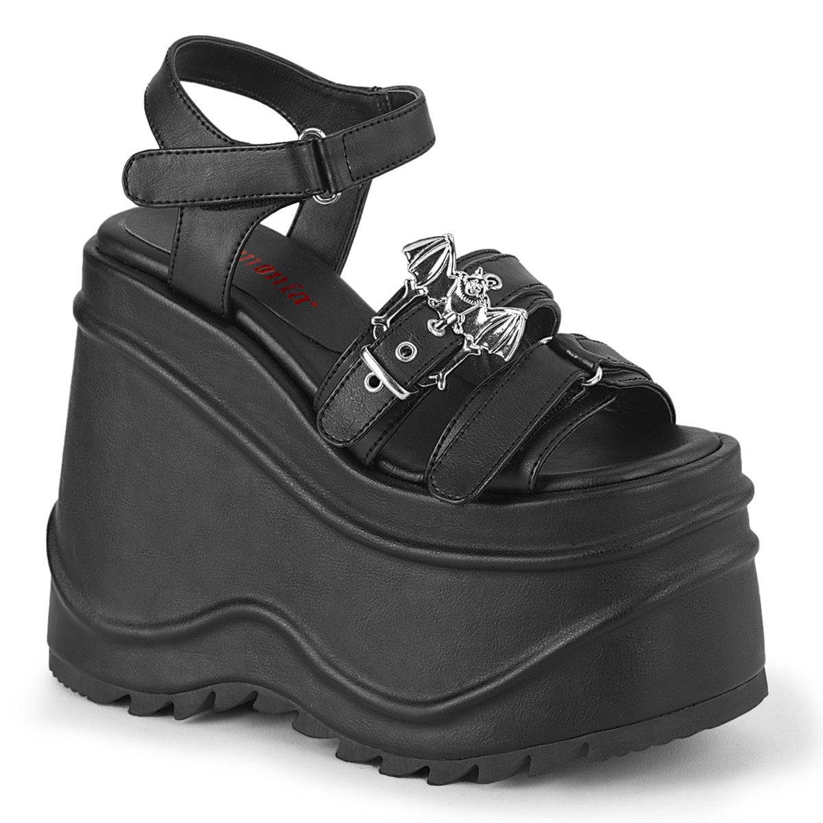 DemoniaCult Sandali femminili WAVE-13 pelle vegana BLK