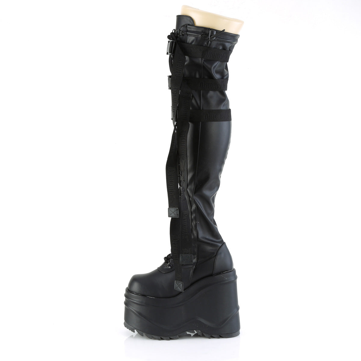 DemoniaCult Womens Boots WAVE-315 Blk Stretch Vegan Leather