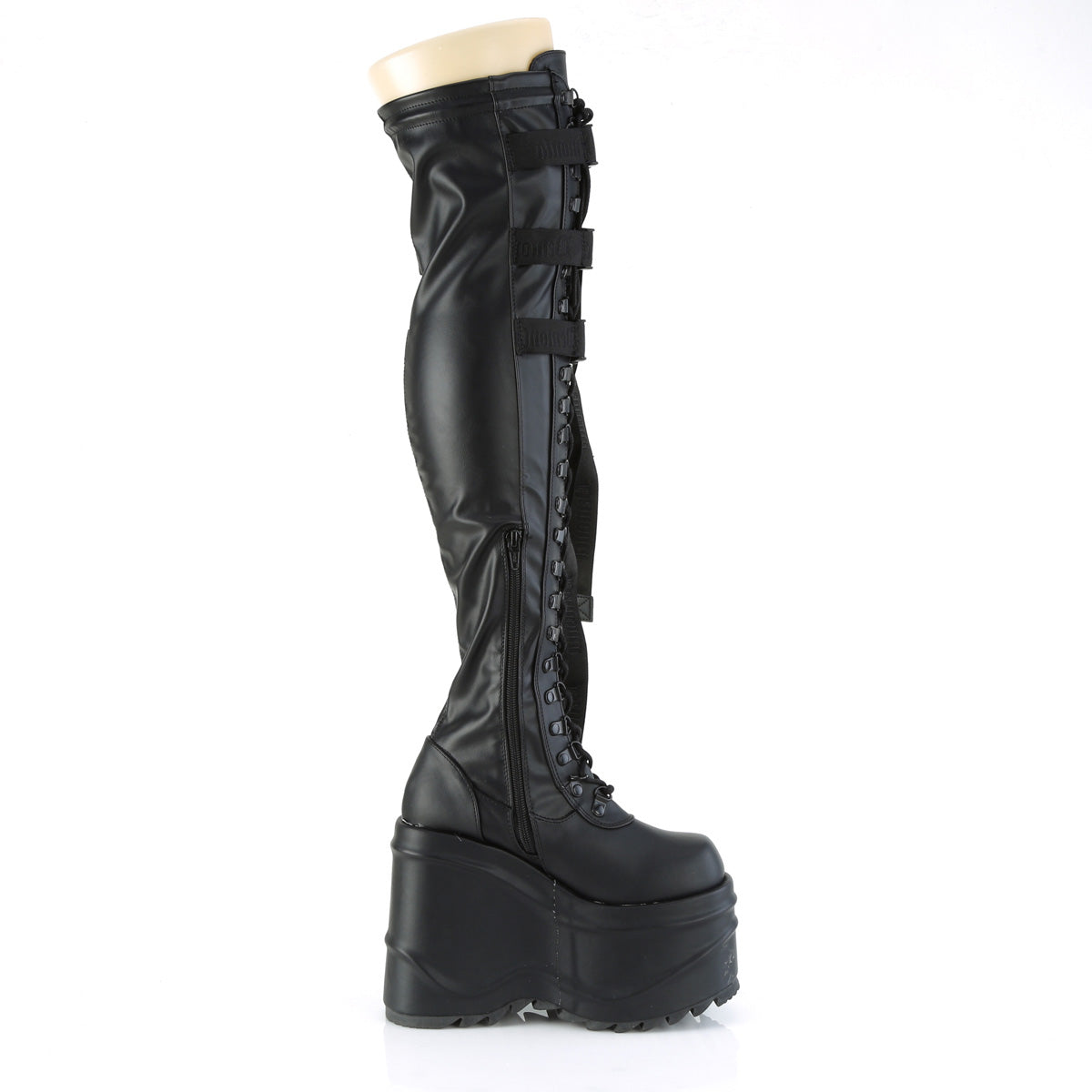 DemoniaCult Womens Boots WAVE-315 Blk Stretch Vegan Leather
