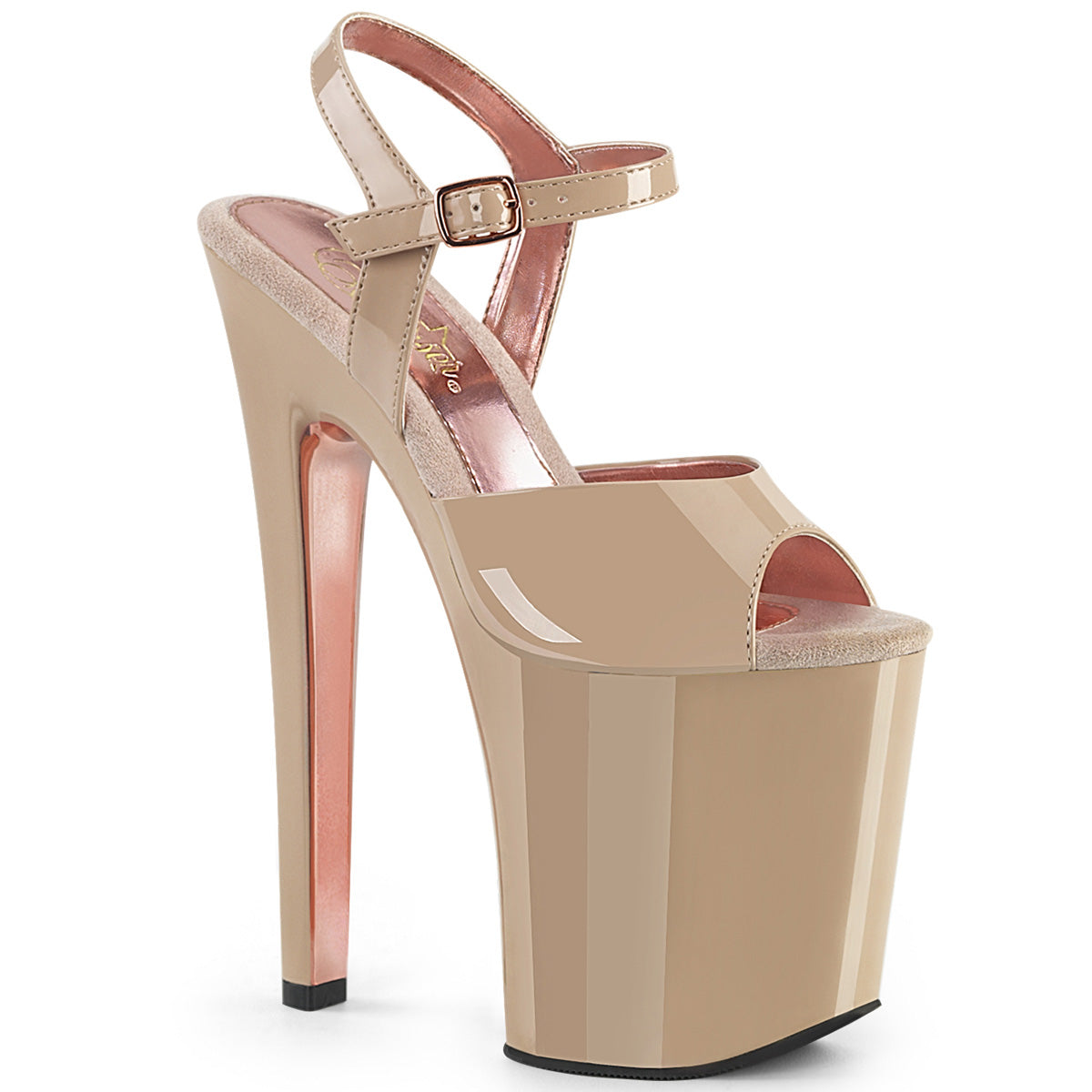 Pleaser Sandali da donna XTREME-809tt Nude Pat / Nude-Rose Gold Chrome