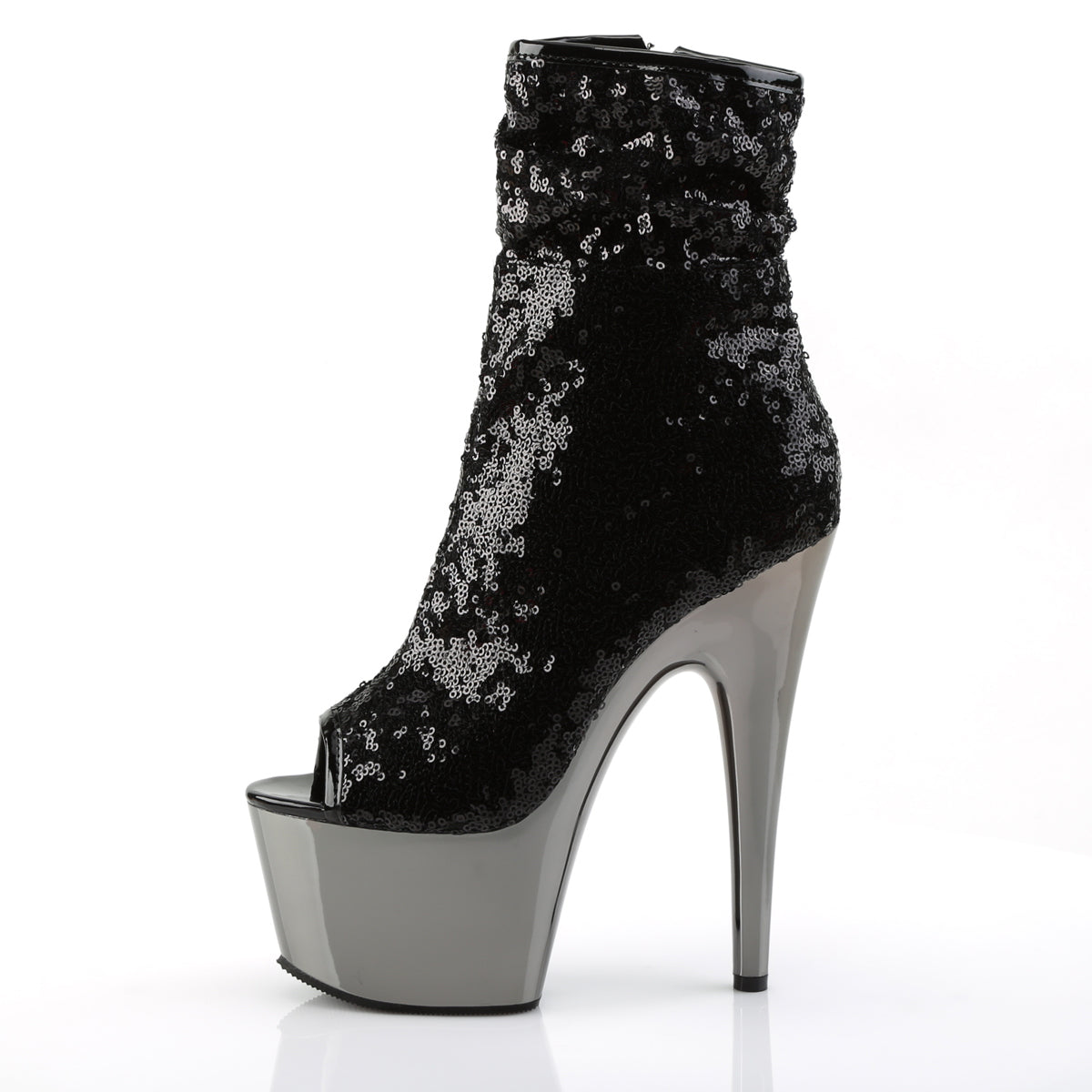 Pleaser Womens Ankle Boots ADORE-1008SQ Blk Sequins/Dark Pewter Chrome